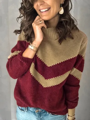 O Neck Wavy Striped Loose Pullover Sweater