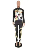 Autumn Cartoon Print Two Piece Tight Pants Set