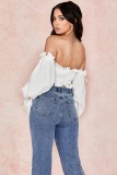 Sexy White Ruffles Crop Top with Sleeves