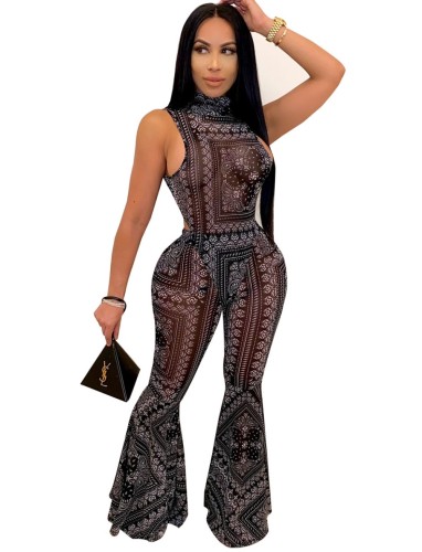 Print Sexy Two Piece Bell Bottom Jumpsuit