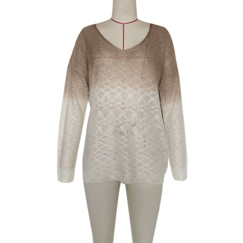 Autumn Gradient V-Neck Loose Knit Top
