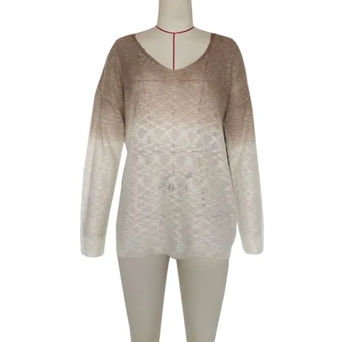 Autumn Gradient V-Neck Loose Knit Top