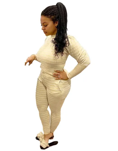 Fall Striped Print Two Piece Pants Set