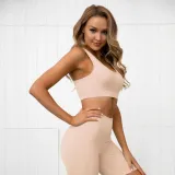 Sports Yoga Plain Bra and High Waist Shorts Set