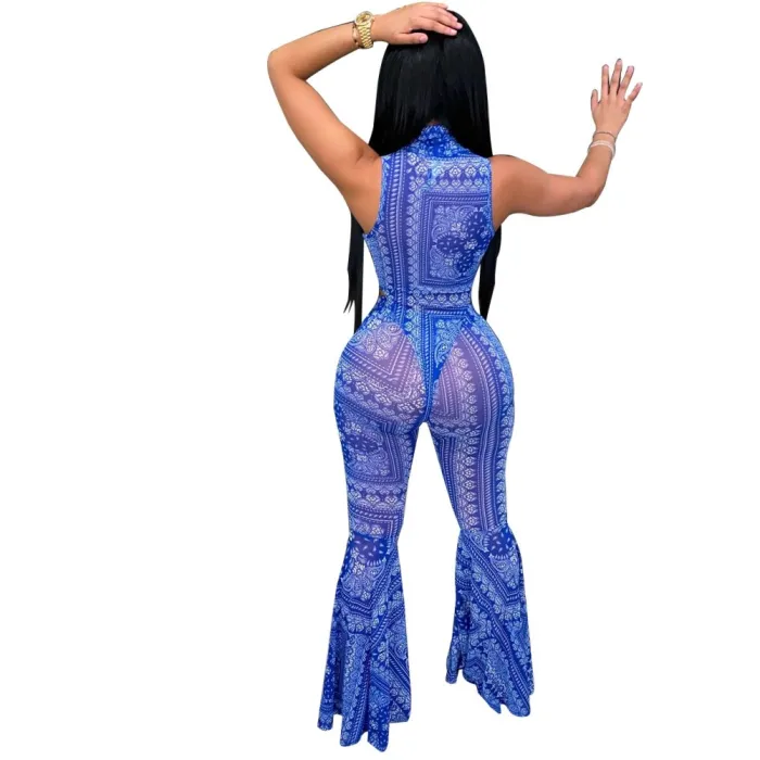 Print Sexy Two Piece Bell Bottom Jumpsuit