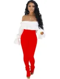 Sexy Off Shoulder Ruffle Crop Top and High Waist Slit Pants