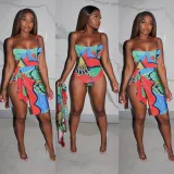 African Colorful Cover Up One Piece Bikini Set