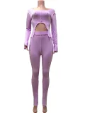 Autumn Matching Sexy Crop Top and High Waist Pants Set