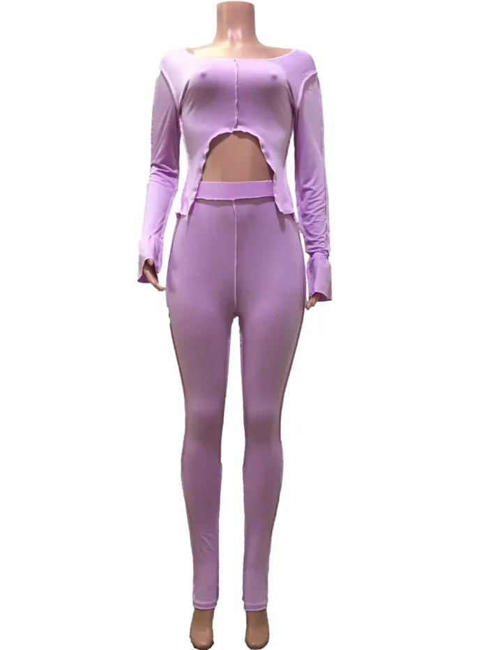 Autumn Matching Sexy Crop Top and High Waist Pants Set