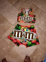 Summer Cute Print Two Piece Biker Shorts Set