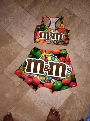 Summer Cute Print Two Piece Biker Shorts Set