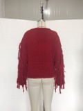 Autumn Plain Regular Sweater with Fringe Sleeves