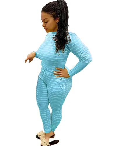 Fall Striped Print Two Piece Pants Set