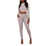 Autumn Sexy Lace Up Hoodie Crop Top and Pants Set