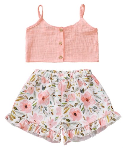 Kids Girl Summer Crop Top and Floral Shorts Set