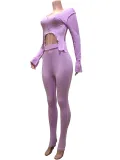 Autumn Matching Sexy Crop Top and High Waist Pants Set