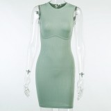 Green Knitted Sleeveless Mini Dress