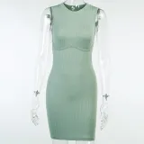 Green Knitted Sleeveless Mini Dress