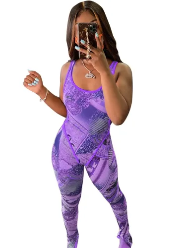 Sexy Print Two Piece Bodycon Jumpsuit