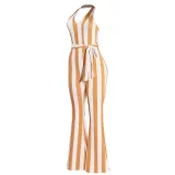 Summer Wide Striped Halter Jumpsuit with Belt