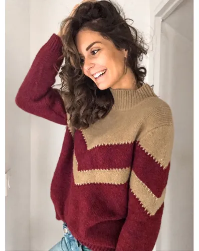O Neck Wavy Striped Loose Pullover Sweater