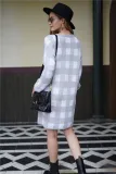 Fall White and Grey Plaid Knitted Dress