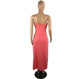Summer Plain Halter Slit Long Dress
