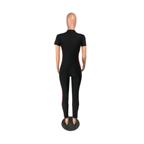 Sexy Short Sleeve Contrast Bodycon Jumpsuit