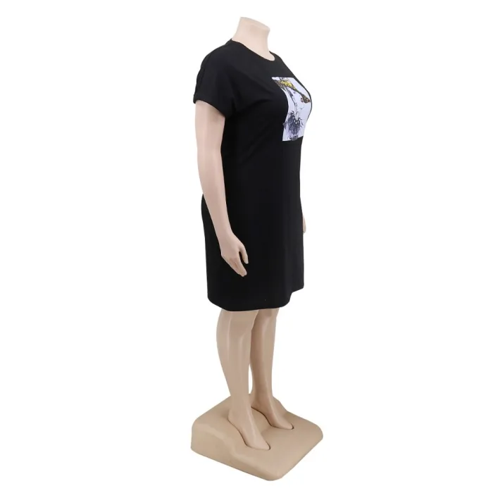 Plus Size Character Print O Neck Shirt Dress