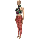 Casual African Plaid Zipper Trousers