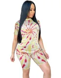 Summer Tie Dye Two Piece Biker Shorts Set