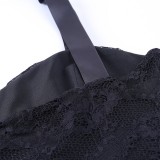 Black Lace Strap Knotted Crop Top
