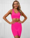 Sports Yoga Plain Bra and High Waist Shorts Set