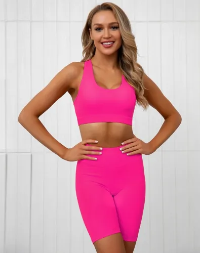 Sports Yoga Plain Bra and High Waist Shorts Set