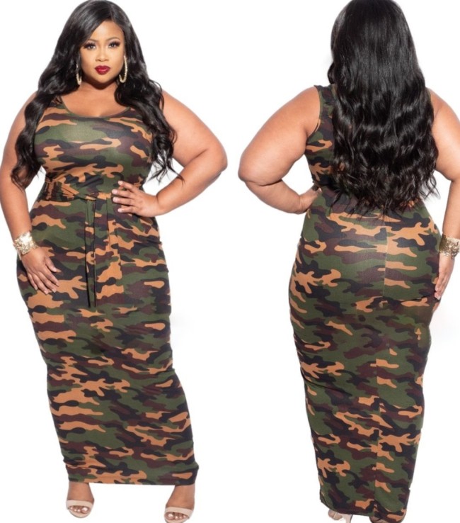 Plus Size Camou Long Tank Fitted Dress