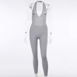 Sports Fitness Low Back Halter Jumpsuit