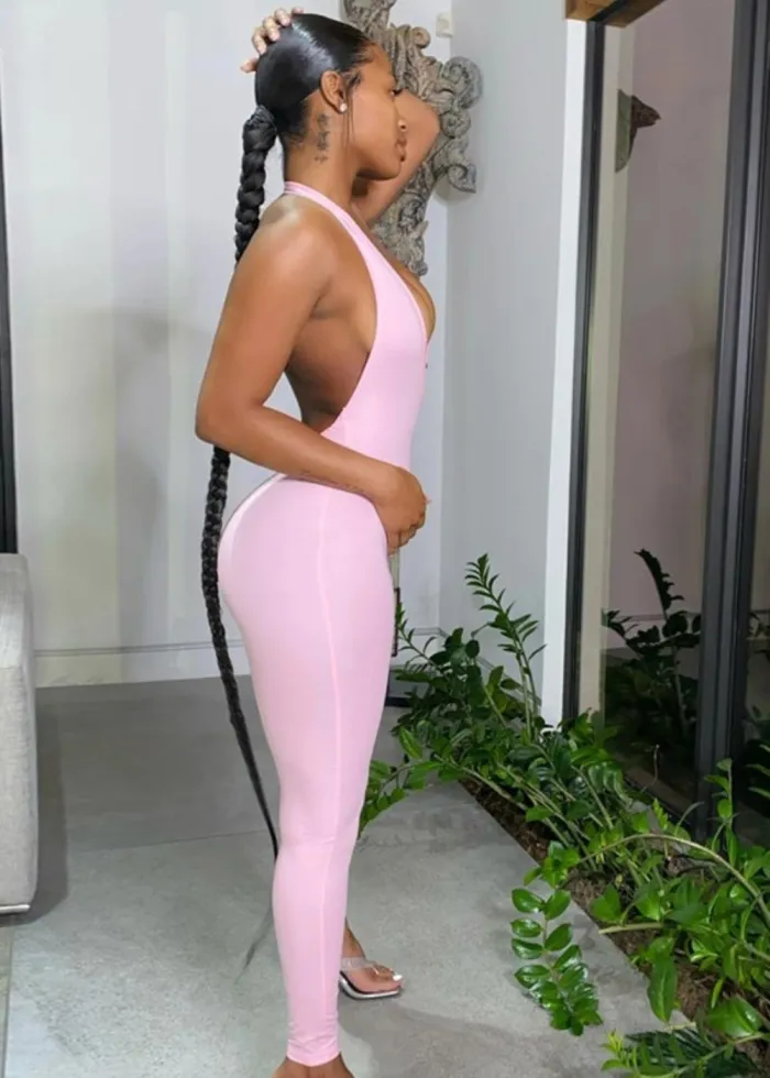 Sports Fitness Backless Halter Jumpsuit