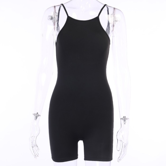 Black Fitness Halter Rompers