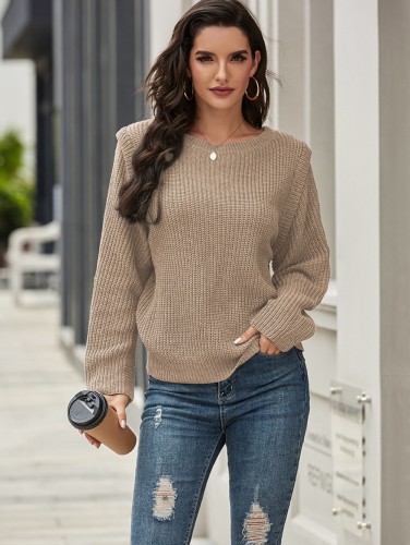 Fall Regular O Neck Plain Pullover Sweater