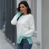 Fall Regular O Neck Gradient Knitted Top