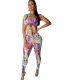 Sexy Tie Dye Bodycon Crop Top and Pants Set