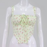 Sexy Vintage Floral Yellow Crop Top