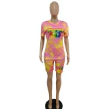 Summer Lip Print Two Piece Biker Shorts Set