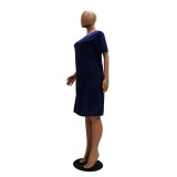Summer Plain Round Neck Pocket Shirt Dress