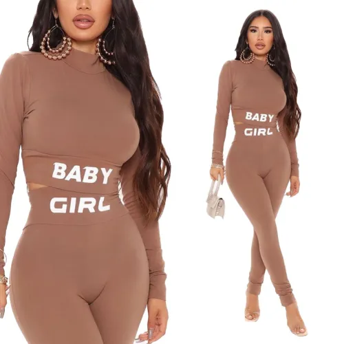 Sports Print Long Sleeve Crop Top and Pants Set