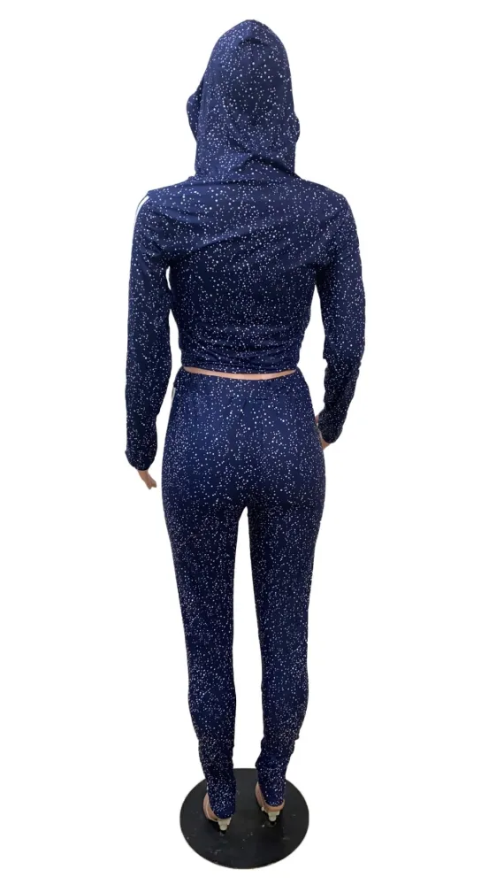 Sports Print Crop Top and Pants Tracksuit
