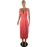 Summer Plain Halter Slit Long Dress
