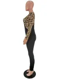 Sexy Cut Out Long Sleeve Leopard Black Bodycon Jumpsuit