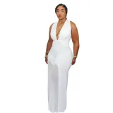 plus size sexy deep-v halter jumpsuit