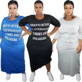Plus Size Print O Neck Long Shirt Dress